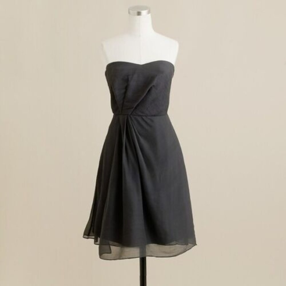 J. Crew Leona Grey Silk Strapless Dress - Picture 1 of 6